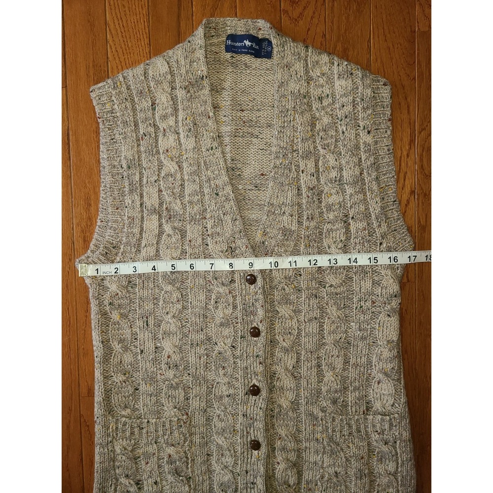 Vtg Hunters Run 97% Wool Sweater Vest Mens Sm Tan Cable Knit Button Up - Picture 5 of 6
